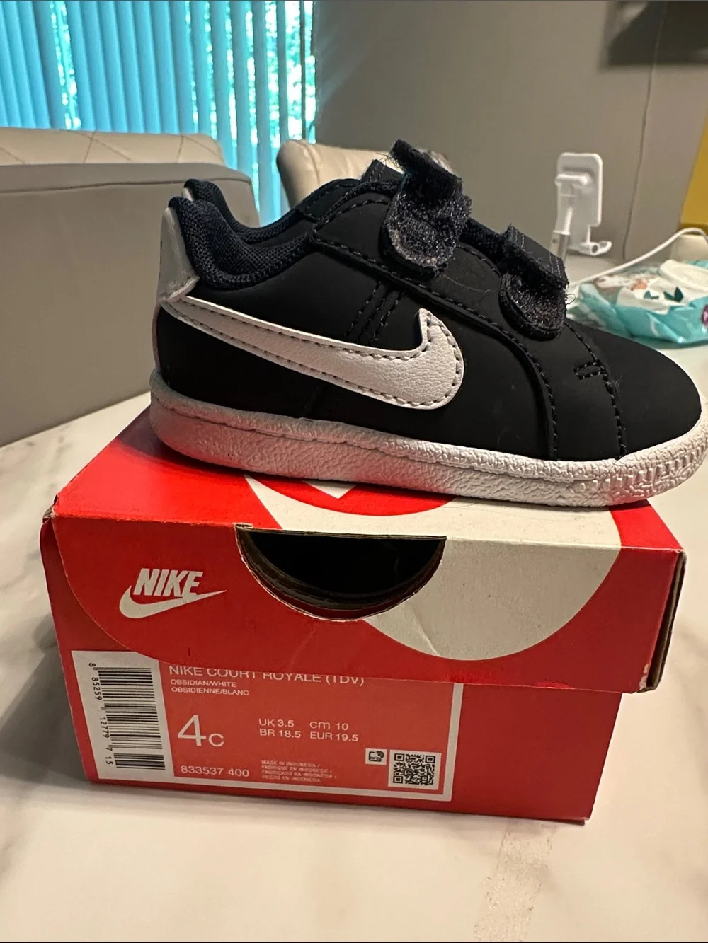 Nike Kids Black and White Swoosh Velcro Sneakers
